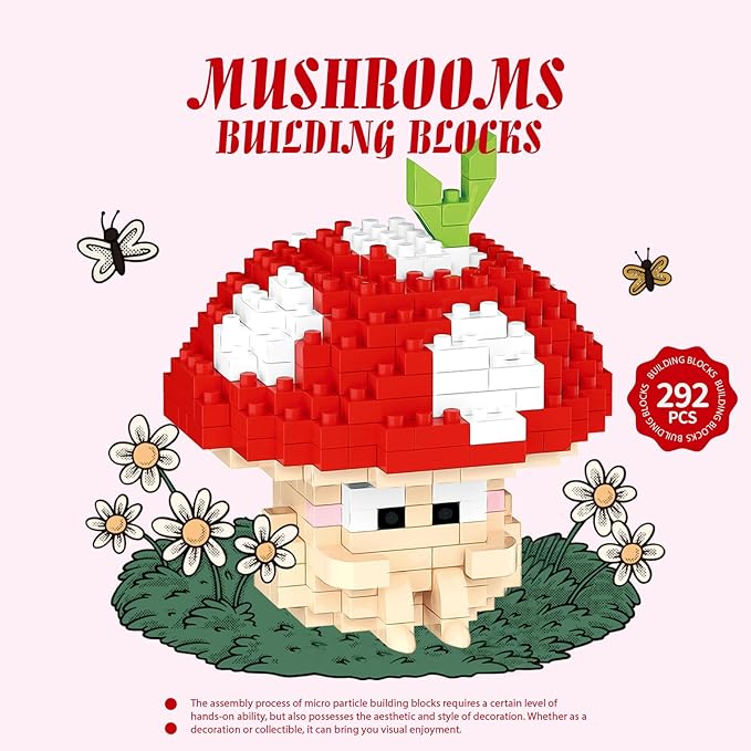 Hide Mushroom Mini Cute Mushroom Animals Building Toy Set Adorable Plant Blocks for Creative Play Bonsai Botanical Collection