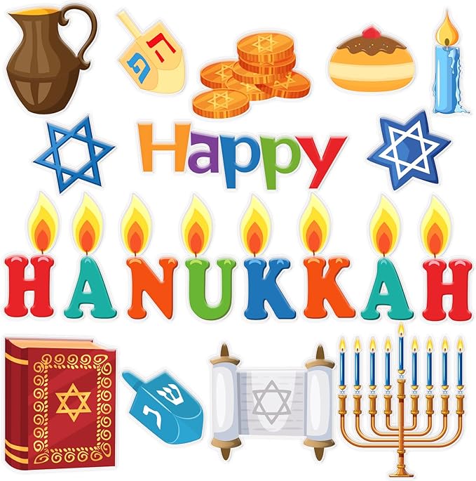 20 PCS Hanukkah Thick Gel Clings Chanukah Window Gel Clings Decals Stickers for Kids Toddlers and Adults Home Airplane Classroom Nursery Winter Holiday Party Supplies Decorations Removable and
