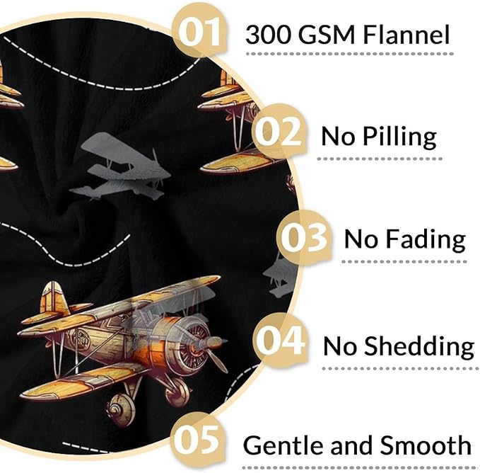 Kids Blanket Airplane Throw Blanket Gift for Boys, 30x40 Inches Cool Lightweight Comfy Black Throw for Sofa Chair Bed Office