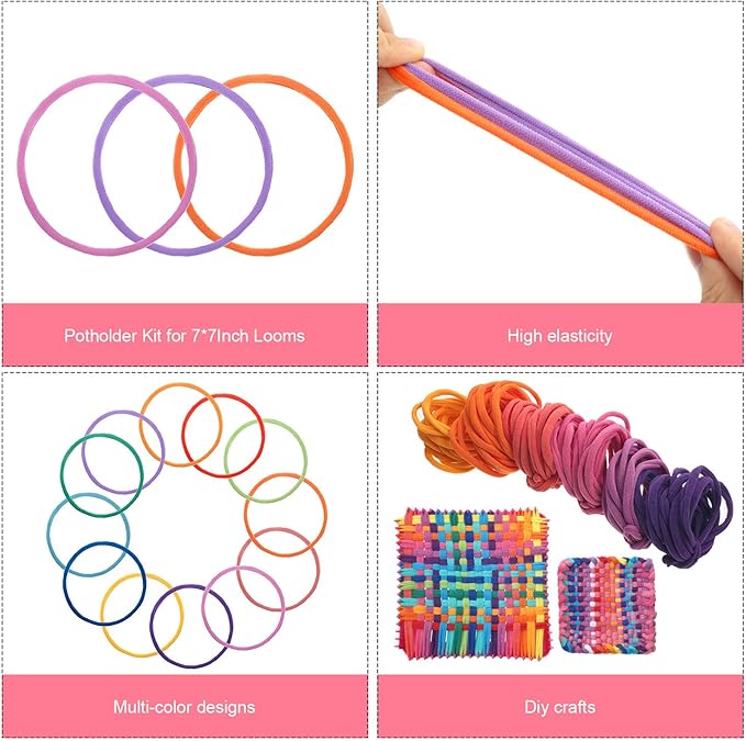 12 Colors Potholder Weaving Loom Loops Bulk Weaving Craft Loops with Multiple Colors for DIY Crafts Supplies Compatible with 7 Inch Weaving Loom(96 Pieces)