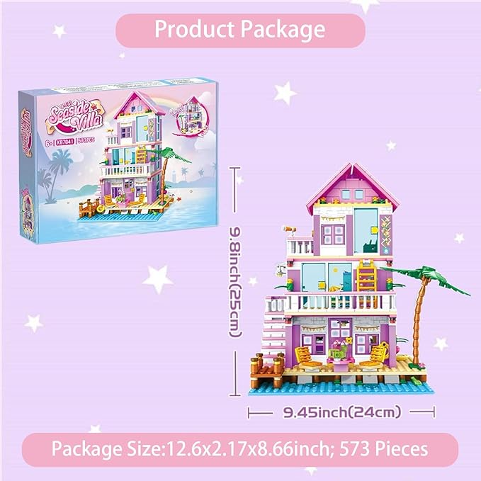 Sezua Building Blocks Seaside Beach Villa - 573 Pieces Lego Compatible Construction Set for Girls and Friends, Age 8-12