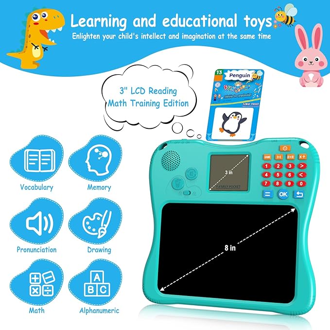 EASEGMER 3 in 1 Educational Learning Travel Toys - 8'' Drawing Tablet and 130 Talking Flash Cards Toddler Writing Tablet and Preschool Learning Activities, Best Gift for Girls/Boys 3-12 Years