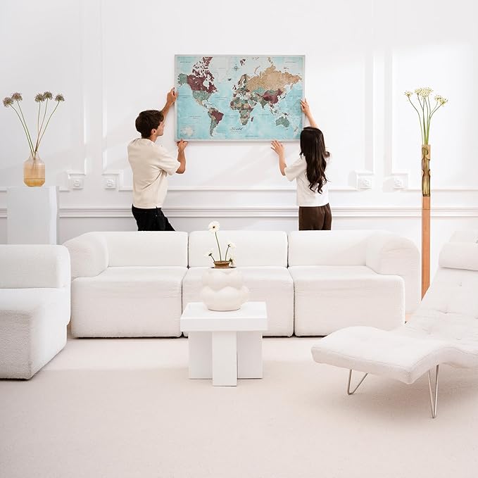 Canvas World Map with Cork Pin Board - English Lettering - Decorative Wall Decoration for All Rooms - Canvas Pictures with World Map Motif (150x100 cm, Pattern 11)