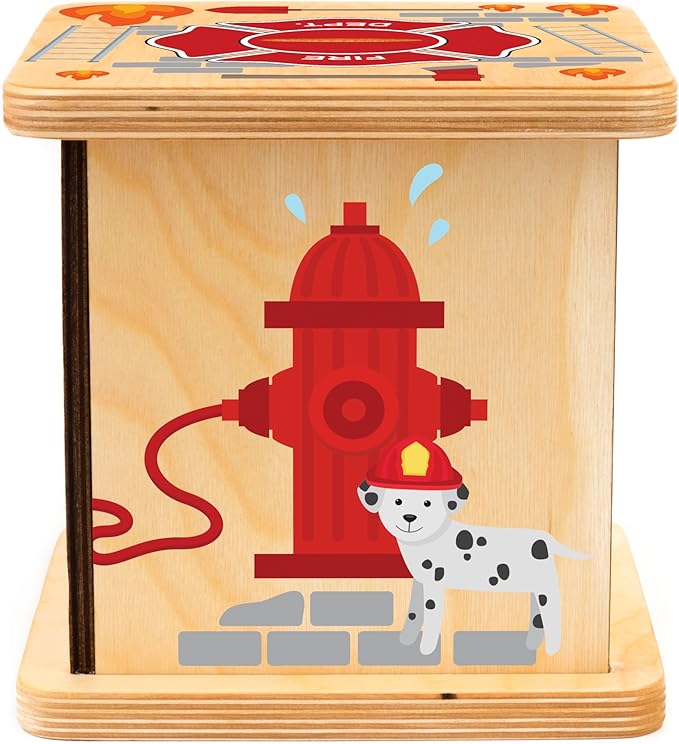 Wooden Piggy Bank for Kids and Adults, Personalized Gift Handmade in USA by BloomOwl, Custom Piggy Bank, Personalized Banks for Kids, Gifts for Baby Boys and Girls (Firefighter)