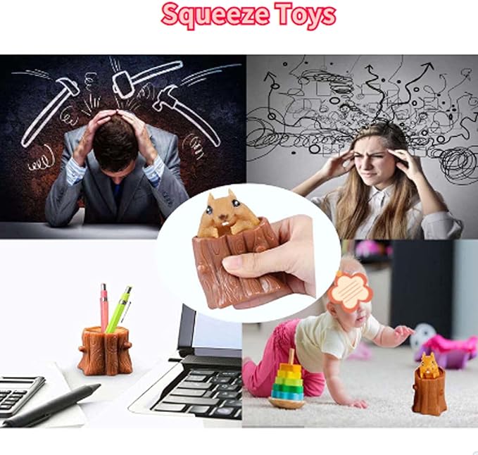 3 PCS Set Squeeze Squirrel Toys Decompression Evil Squirrel Cup, Sensory Fidget Toys, Squishes Toy Stress Relief for Kids & Adult Tricky Funny Squeeze Toys
