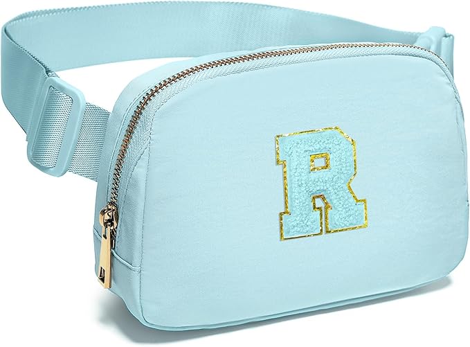 Gitus Gifts for 8 9 10 11 12 Year Old Girls Belt Bag Fanny Pack Crossbody Bags with Initial Letter Patch Cute Stuff Birthday Gifts for Teen Girls Women Personalized Trend Stuff (Icing Blue-R)