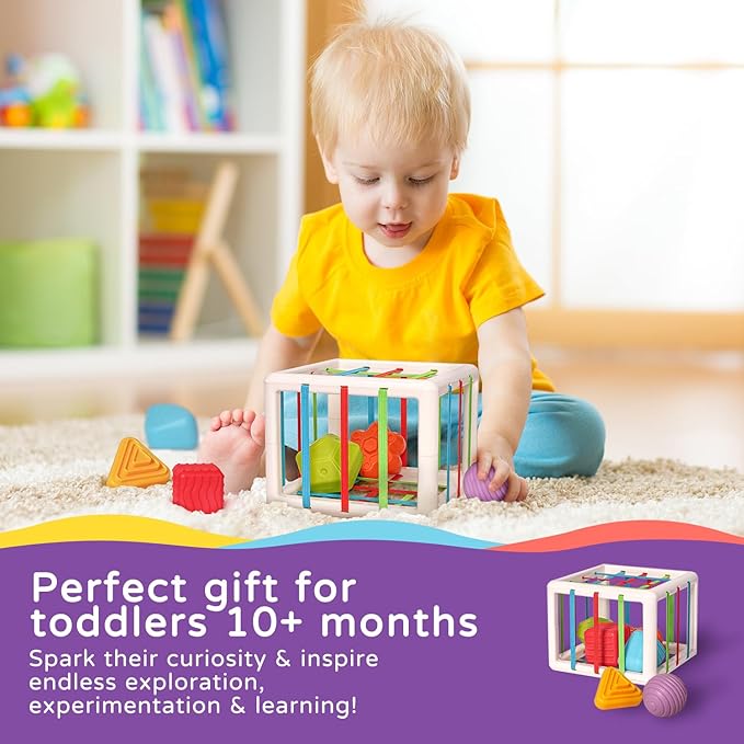 LiKee Montessori Toys for 1+ Years Old, Shape Sorter Baby Toys for Girls Boys Birthday, Colorful 1 2 3 Year Infant Toddler Toy, Learning & Fine Motor Skills 18+ Months (Cube)