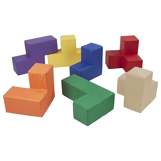 ECR4Kids SoftZone Brainy Building Blocks, Foam Puzzle, Assorted, 7-Piece