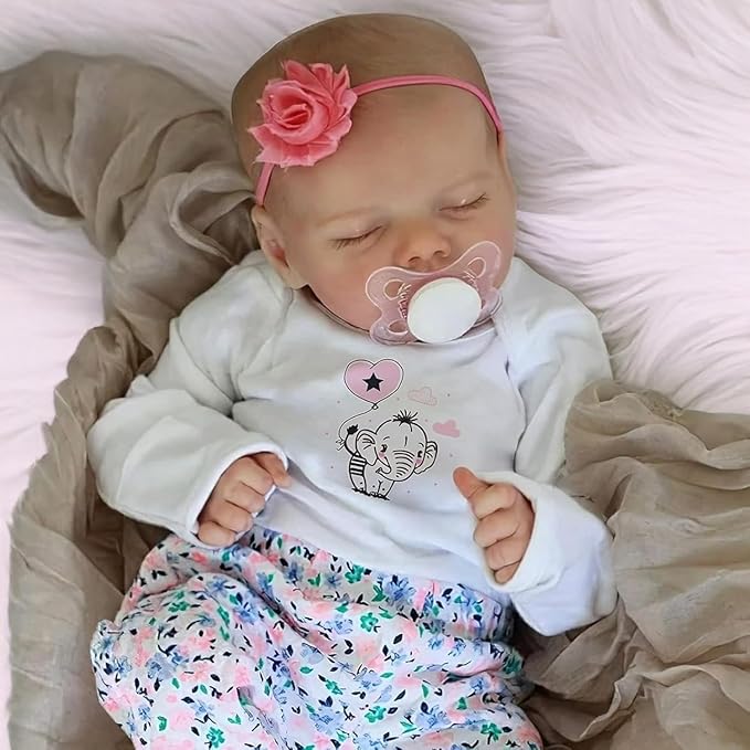 JIZHI Lifelike Reborn Baby Dolls Girl, 17 Inch Real Baby Doll Soft Body Realistic Newborn Vinyl Silicone Baby Doll Full Body Poseable Real Life Baby Dolls with Feeding Kit Gift Box for Kids Age 3+