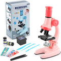 XD508 Microscope for Kids - 100X 600X 1200X Beginner Microscopes kit with LED Light, Science Educational Gift and Toy for Boy&Girl Birthday Halloween Christmas（Pink）
