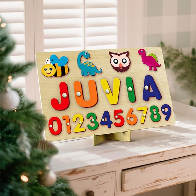 Name Puzzle for Kids Personalized - Custom Name Puzzles for Toddlers 1-3, Customized Wooden Animal Puzzle, Baby Gifts, Baby Shower, Christmas, Newbaby Gift, Gifts for 0 1 2 3 Years Old