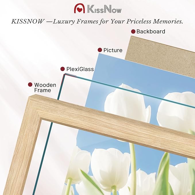 5x7 Picture Frame 2 Pack, Natural Oak Wood Gallery Photo Frame, Wall Hanging or Tabletop Display