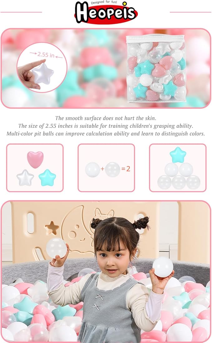 Ball Pit Balls Pack of 100 200 500 - Star and Round Set BPA Free Phthalate Free Non-Toxic Crush Proof Play Balls Soft Plastic Balls for Toddlers Baby Kids Birthday Pool Tent Party