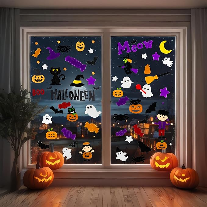 5 Pcs Halloween Window Clings Gel, Decorations for Office, Classroom, Refrigerator - Stickers for Windows (Witch)