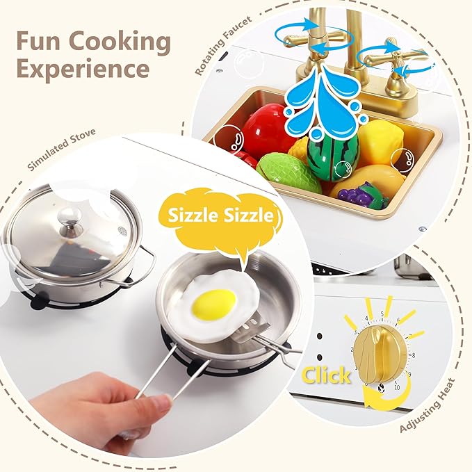 Kinder King Wooden Kids Play Kitchen, Toy Kitchen Playset for Toddler, Play Kitchen Set w/Blackboard, Transparent Coloring Board, Pretend Dishwasher, Oven, Ice Maker, Gift for Boys Girls Age 3+, White
