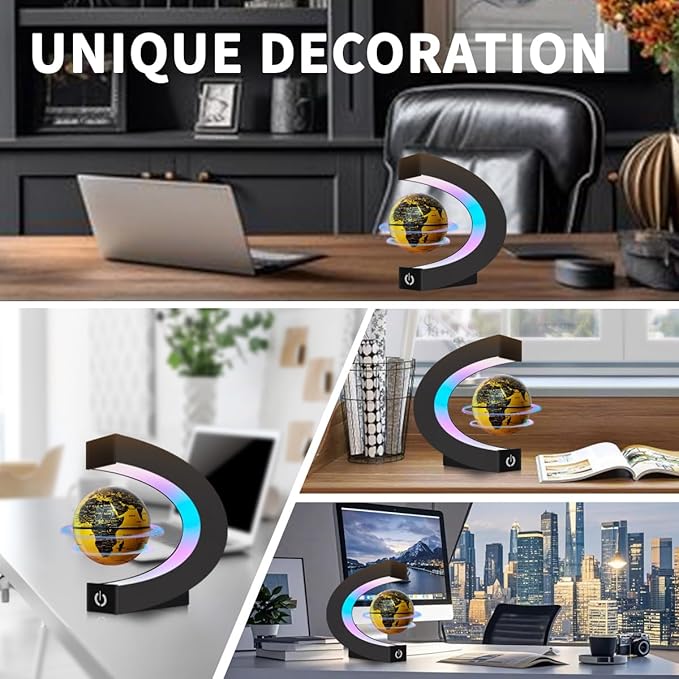 Magnetic Levitating Floating Globe with Multicolor LED Lights, Cool Gadgets C Frame Floating Globe for Office Home Desk Decor, Cool Tech Gift for Men Father Husbands Boys
