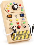 Dreamon Montessori Wooden Busy Board with 15 Led Lights - Baby Sensory Toys Light Switch Travel Toys for Ages 2-4 - Preschool Learning Activities Christmas & Birthday Gifts for Toddlers 18M+