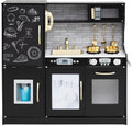 Costzon Kids Kitchen Playset, Wooden Pretend Cooking Toy Set w/Real Sound, Large Blackboard, Telephone, Microwave, Ice Maker, Dishwasher, Oven, Storage Space, Play Kitchen for Kids Ages 3+ (Black)