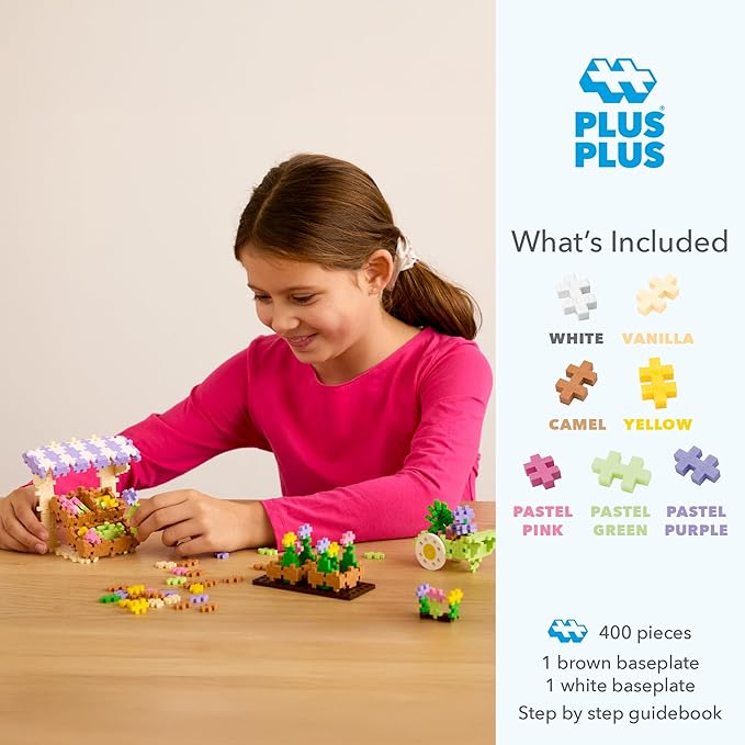 PLUS PLUS Learn to Build Set, Interlocking Mini Building Blocks, 3D Puzzle Construction Stem Toy for Kids - Flower Shop Mix, 400 Pieces