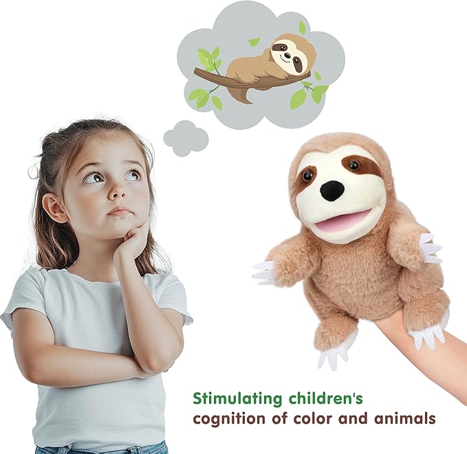 Easfan Sloth Hand Puppet with Movable Mouth Interactive Storytelling Cute Soft Plush Toy Creativity and Imagination Easter Christmas Birthday Gifts for Toddlers Kids,10’’