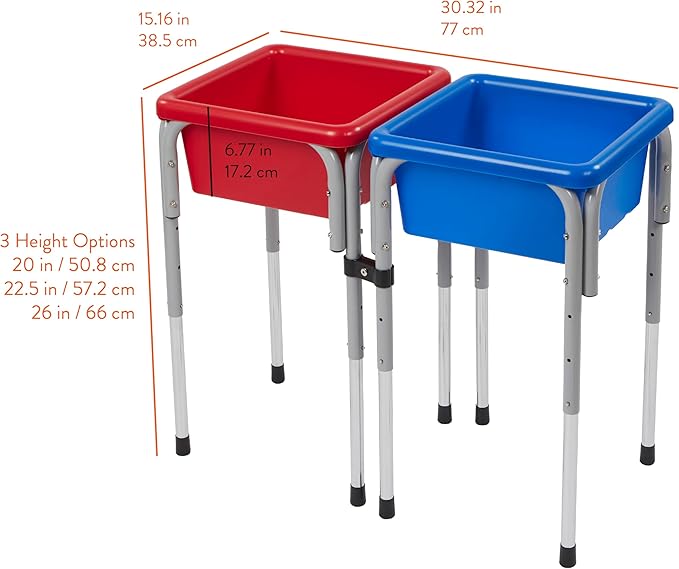 Double Sensory Table with Lids, Adjustable Table, Blue/Red