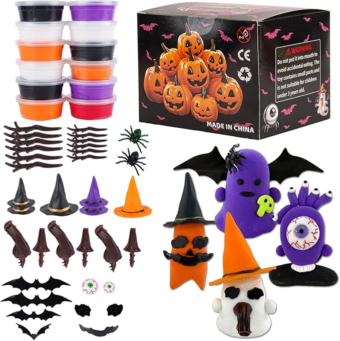Halloween Air Dry Clay Kits for Kids-Modeling Clay DIY Kit,12 Pack Hallowmas Pumpkin Crafts Set，Trick or Treat Halloween Day Party Decoration Gift