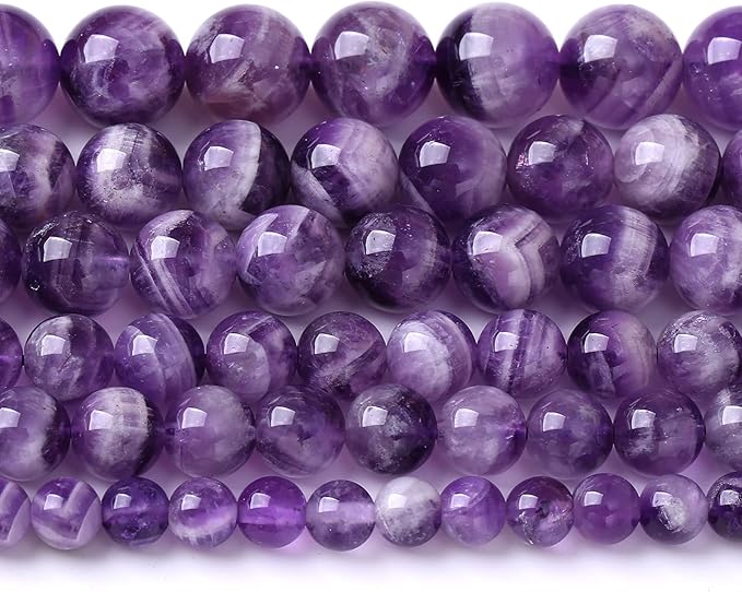 12MM 32PCS Purple Amethyst Dream Lace Beads Natural Quartz Crystal Stone Loose Beads for Jewelry Making DIY Bracelet Grade A+ 15 inches Strand