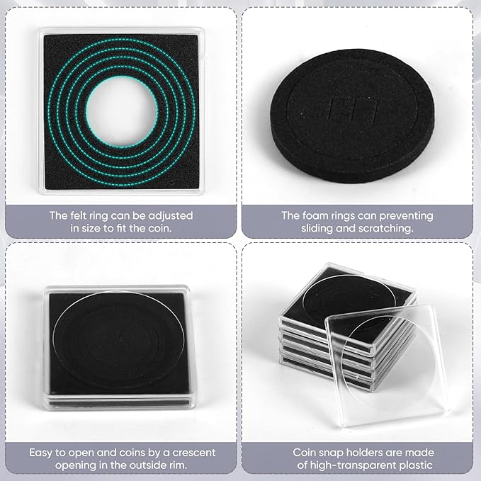 45 Pcs 20-40mm Acrylic Coin Collection Cases with Sponges, Adjustable Coin Holders, Silver Dollar Protection Cases for Collectors, Coin Collection Supplies(20/25/30/35/40mm)