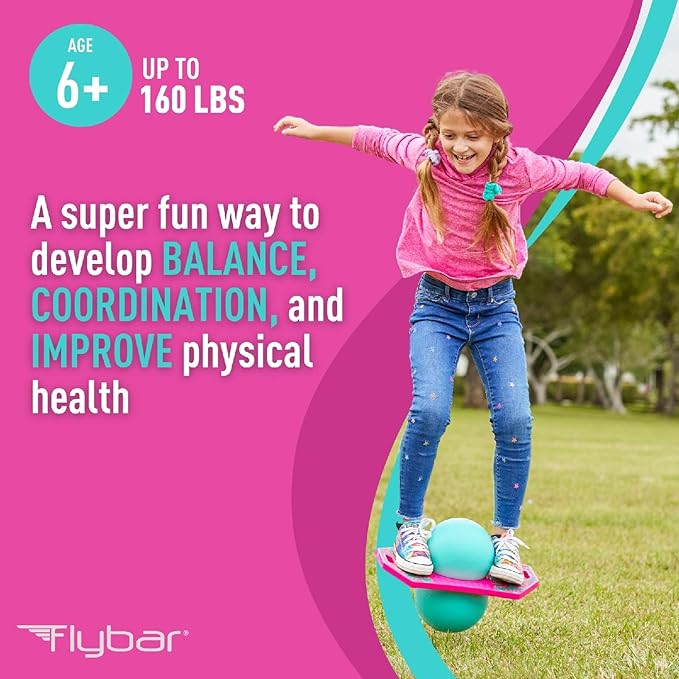 Flybar Pogo Trick Ball for Kids – Balance Bounce Board with Anti-Slip Deck – Pump Included - Indoor & Outdoor Toys for Boys and Girls Fun Way to Reduce Screen Time Supports up to 160 lbs – Ages 6+