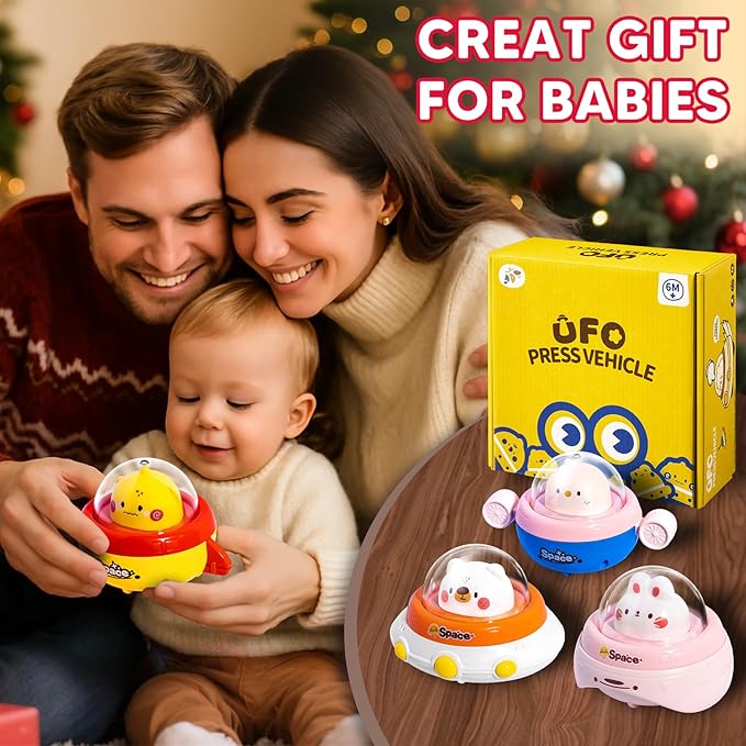 4PCS Animal Press to Go Car Toys for Toddlers 1-3, Push Go Friction Car Toys for 6-18 Months Baby, Animal Space Racing Cars, Infant Play Vehicle Set, Birthday Gifts for 1 Year Old Girl & Boy
