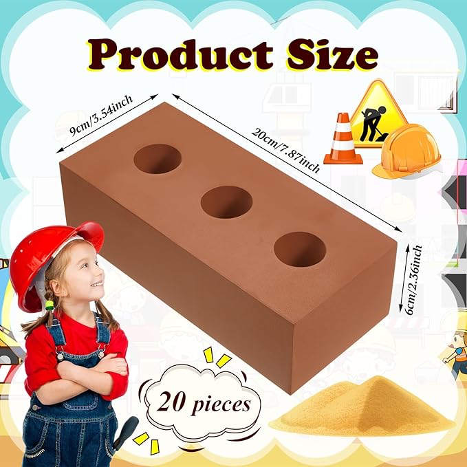 Deekin 80 Pcs Foam Brick Building Blocks for Kids Thick Blocks Foam Large Fake Brick Construction Toy for Stacking Construction, 8 x 4 x 2.4 in (Circle Holes)