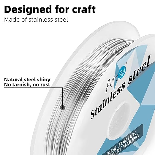 Art3d 20 Gauge Stainless Steel Wire, Bendable Soft Crafting Wire for Jewelry Making Earring Beading DIY Wrapping Sculpting - 120 FT Silver