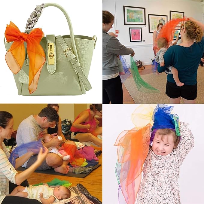 Juggling Dance Scarves 12 PCS Upgraded Reinforced Edges Scarves for Kids Play Silk Scarfs for Babies Toddlers Children Movement Music Scarf Magic Tricks Performance Props Accessories 24 Inches