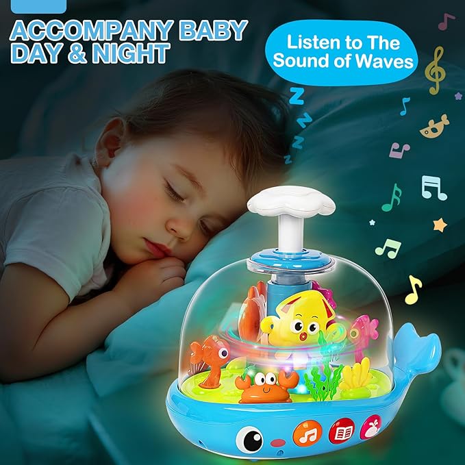 Baby Toys 6 to 12 Months, Musical Aquarium Infant Toys for 7 8 9 10 11 Months, Early Learning Educational Toy with Sound, Press Glow Spin for Cause and Effect, Christmas Birthday Gifts for Boy Girl