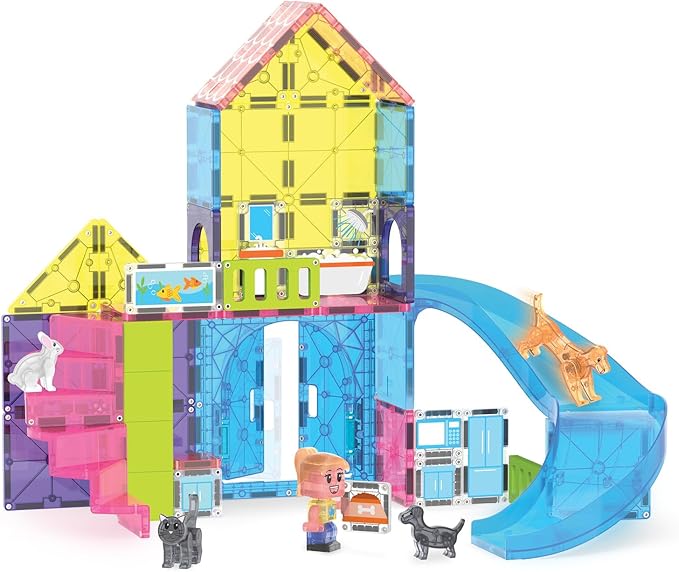 MAGNA-TILES Pet Playhouse 50-Piece Magnetic Construction Set, The Original Magnetic Building Brand