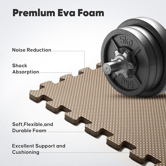 Home Gym Mat, Puzzle Exercise Mat, EVA Interlocking Foam Floor Tiles for Home Workout Equipment and Kids' Play Areas - Blue, 24 in x 24 in x ½ in - (Brown, 16 Pack(64 SQ FT))