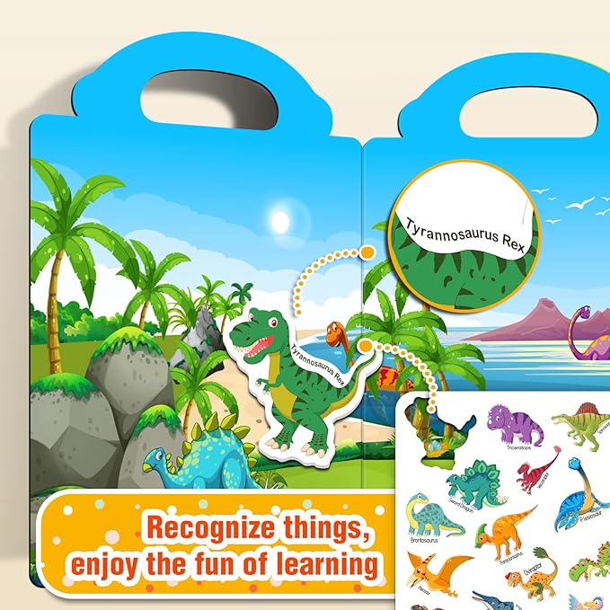 3 Sets Reusable Sticker Books for Toddlers 1-3, Removable Jelly Sticker Books for Kids 2-4 Years, Toddler Travel Toys Activity Book Trip Essentials for Kids- Animal, Dinosaurs and Vehicle