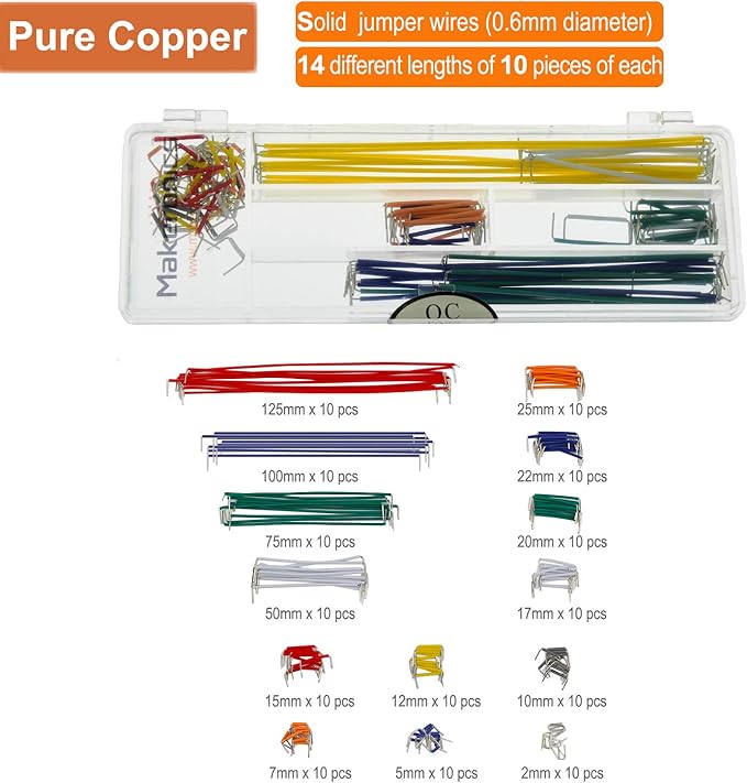 Makeronics Solderless 3220 Tie-Points Experiment Plug-in Breadboard Super Kit with Aluminum Back Plate and 140 U-Shape Jumper Wires + 65 Jumper Wires for Prototyping Circuit/Arduino