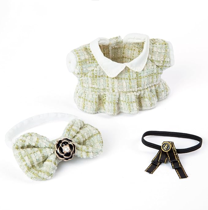 Premium Doll Clothes for Labubu - Luxury Chic Style Set for 17cm Dolls, Doll Outfit for Display, Collectors, Gift - Cute Miniature Fashion Accessories - Green Camellia (No Dolls)