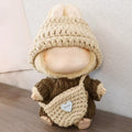 17cm Clothes Set, Outfits for Dolls Crochet 3 Piece Set Stylish Adorable Hat Clothes Backpack 17cm Doll Accessories (No Doll) (Brown)