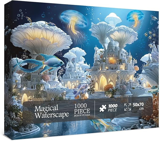 Magic Ocean Mushrooms Castle Puzzles for Adults 1000 Pieces Nature, Fantasy Fish Jellyfish Art Jigsaw Puzzles, Impossible Hard Challenging Puzzle