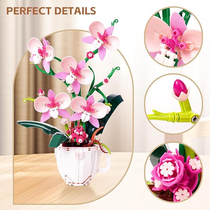 Ideas Orchid Flowers Building Block Set，DIY Home Decoration Kit for Adults，Flowers Home Decor Gift for Mother's Day, Valentine Day, Birthday, Christmas Day Toy for Girl 6 7 8 9 10+ 567PCS