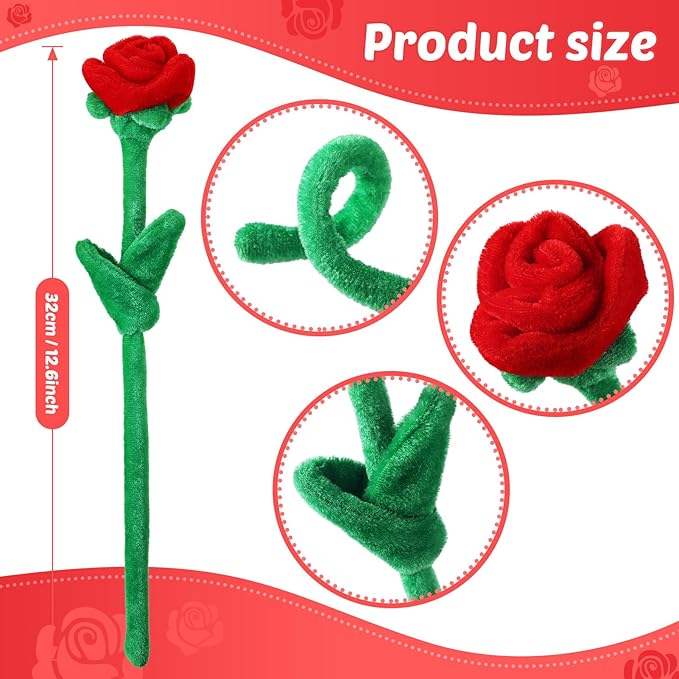 18 Pcs Plush Rose Flower Stuffed Bendable Stems Plush Bouquet Toy Soft Floral 12.6 Inch for Graduation 2025 Mother's Day Valentines Day Girl Girlfriend Wife Family and Friends(Red Series)
