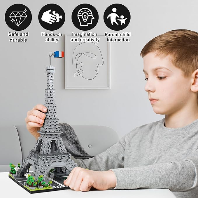 Paris Eiffel Tower Model Building Blocks Micro Brick Architecture Landmark for Display Fun Construction Gift for Kids & Adults