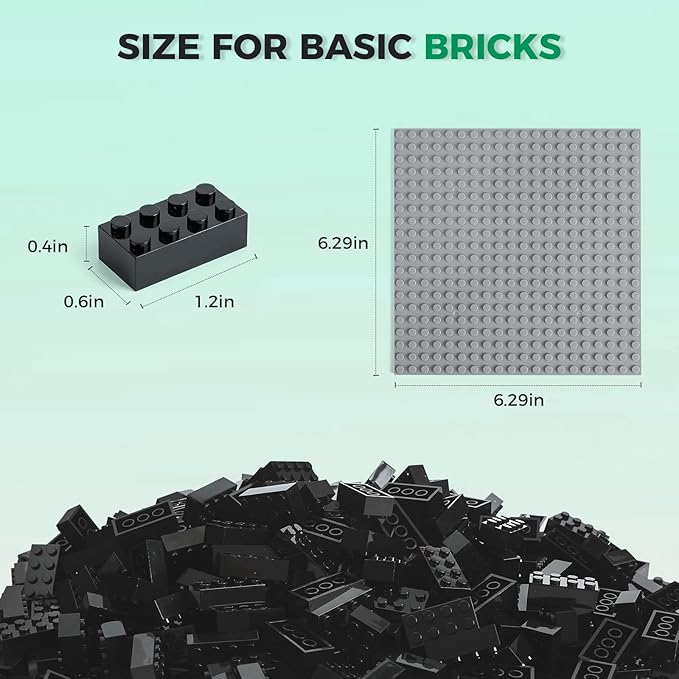 500 Piece Classic Building Bricks and 1 Gray Baseplate, 2x4 Bricks Bulk Creative Building Toys, Blocks Bulk for Kids Ages 6+, Black(Samll Bricks, 1.25x0.62x0.47 in)