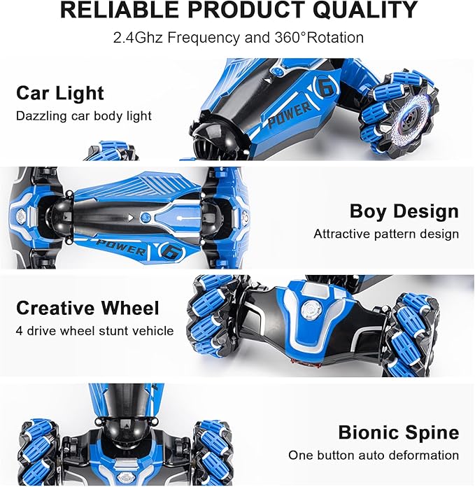 RC Stunt Car, 2.4GHz 4WD Drive Remote Controlled Gesture Sensor Toy Car, Hand Remote Control car with 360° Flipping Light and Music, Children's Toys for Boys and Girls Aged 5-13