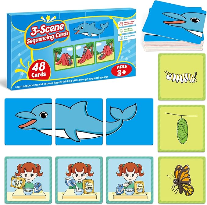 Sequencing Cards,Sequence Board Game for Kids,Speech Therapy Materials Toys for Autism,Story Storytelling,Social Skills,Sentence Building,Preschool Learning Activities,Classroom & Homeschool