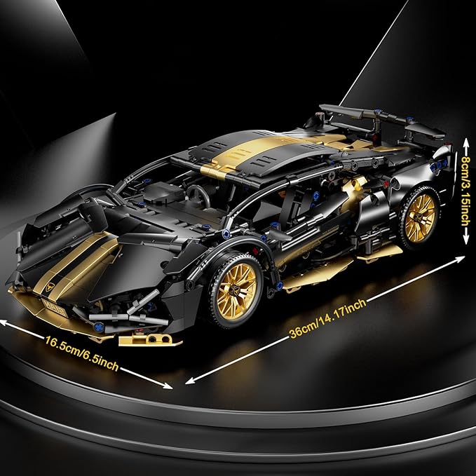 Sport Car Building Block Sets for Adults,Technical Black Race Car Collectible 1:14 Model Scale MOC Engineering Toys Kits Birthday Gifts for Boys Men Teens Car Fans Age 8+ 8-12 12 13 14 14+
