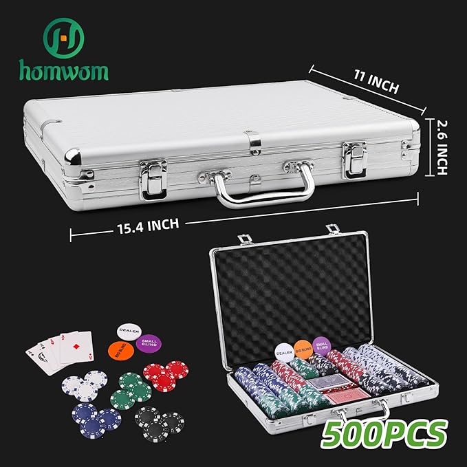 Poker Chip Set - 500PCS Poker Chips with Aluminum Case, 11.5 Gram Chips for Texas Holdem Blackjack(500pcs)