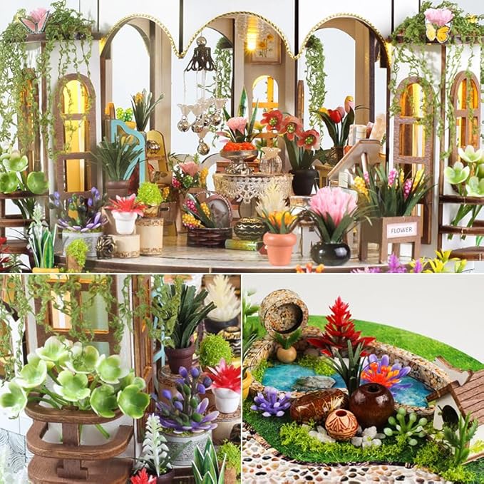 DIY Miniature House Kit, Mini House Building Kit, DIY Book Nook Kit, Tiny Model House for Adults to Build, Beginner 3D Wooden Book Nook, for Family Friends (Hanging Gardens)
